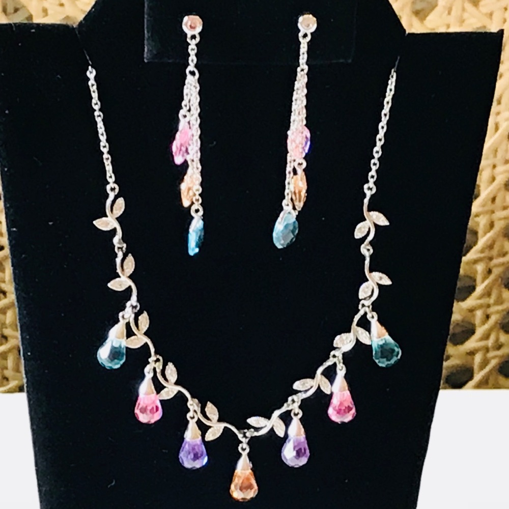 Sterling Silver Multicolored Teardrop Crystal Set